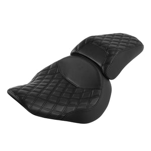 C.C. RIDER Softail Seat Two Piece 2 Up Seat Low Profile Driver Solo Seat Passenger Seat Black Lattice For Harley Softail Fat Boy Cross Bones, 2007-2017