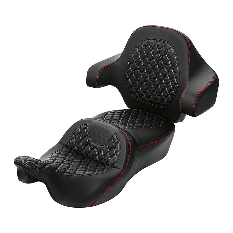 C.C. RIDER Touring Seat Driver Passenger Seat With Backrest For Harley CVO Road Glide Electra Glide Street Glide Road King, Black Red, 2014-2023