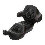 C.C. RIDER Touring Seat Driver Passenger Seat With Backrest For Harley CVO Road Glide Electra Glide Street Glide Road King, Black Red, 2014-2023