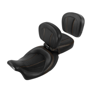 C.C. RIDER Touring Seat Two Piece Low Profile Driver Passenger Seat With Backrest For Road Glide Street Glide Road King, Black Orange, 2009-2023