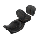 C.C. RIDER Touring Seat Two Piece Low Profile Driver Passenger Seat With Backrest For Road Glide Street Glide Road King, Black Orange, 2009-2023