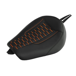 C.C.RIDER Sportster Seat Front Solo Seat Driver Rider Cushion Orange Honeycomb Stitching, 2010-2023 XL models