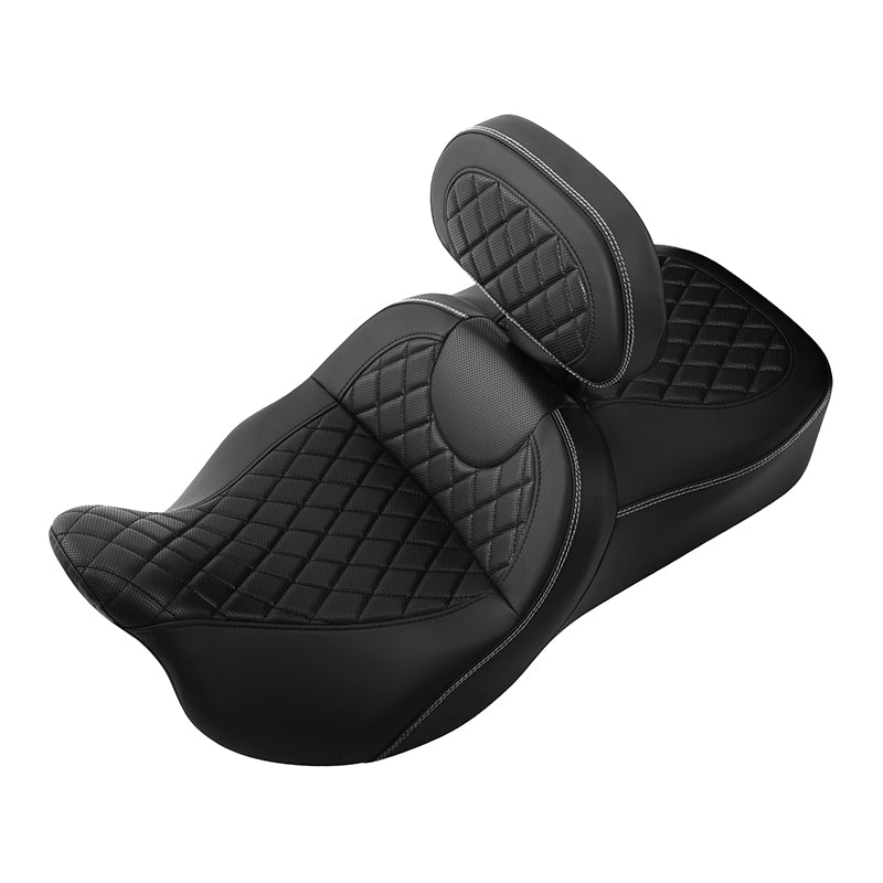 C.C. RIDER Touring Seat Driver Passenger Seat With Backrest For Harley CVO Road Glide Electra Glide Street Glide Road King, Black White, 2014-2023