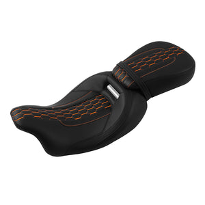 C.C. RIDER Touring Seat Two Piece 2 Up Seat Low Profile Driver Passenger Seat Honeycomb Design For Road Glide Street Glide Road King, 2009-2023