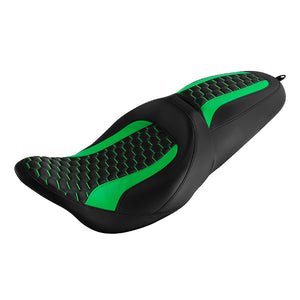 C.C. RIDER Touring Seat 2 up Seat Driver Passenger Seat For Harley Touring Street Glide Road Glide Electra Glide Green Honeycomb, 2008-2023