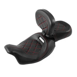 C.C. RIDER Touring Seat Two Piece Low Profile Driver Passenger Seat With Backrest For Road Glide Street Glide Road King, Black Red, 2009-2023
