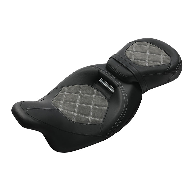C.C. RIDER  Touring Seat Two Piece 2 Up Seat Low Profile Driver Passenger Seat Lattice Alcatara Leather For Road Glide Street Glide Road King, 2009-2023