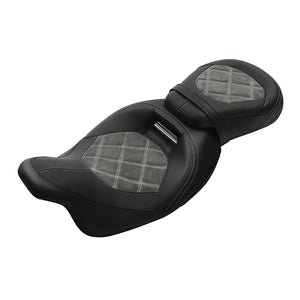 C.C. RIDER  Touring Seat Two Piece 2 Up Seat Low Profile Driver Passenger Seat Lattice Alcatara Leather For Road Glide Street Glide Road King, 2009-2023
