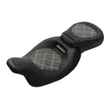 C.C. RIDER  Touring Seat Two Piece 2 Up Seat Low Profile Driver Passenger Seat Lattice Alcatara Leather For Road Glide Street Glide Road King, 2009-2023
