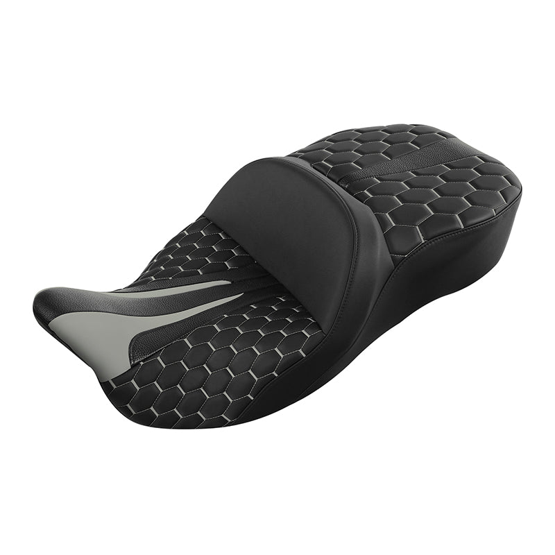 C.C. RIDER Touring Seat Driver Passenger Seat With Backrest For Harley CVO Road Glide Electra Glide Street Glide Road King, Whitish Grey, 2014-2023