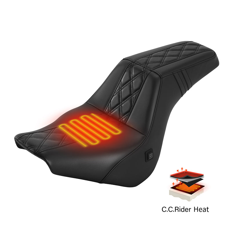 Heated Seat C.C. RIDER Softail Step Up Seat 2 up Seat Lattice Stitching For Softail Standard Street Bob FXBB Standard FXST, 2018-2025