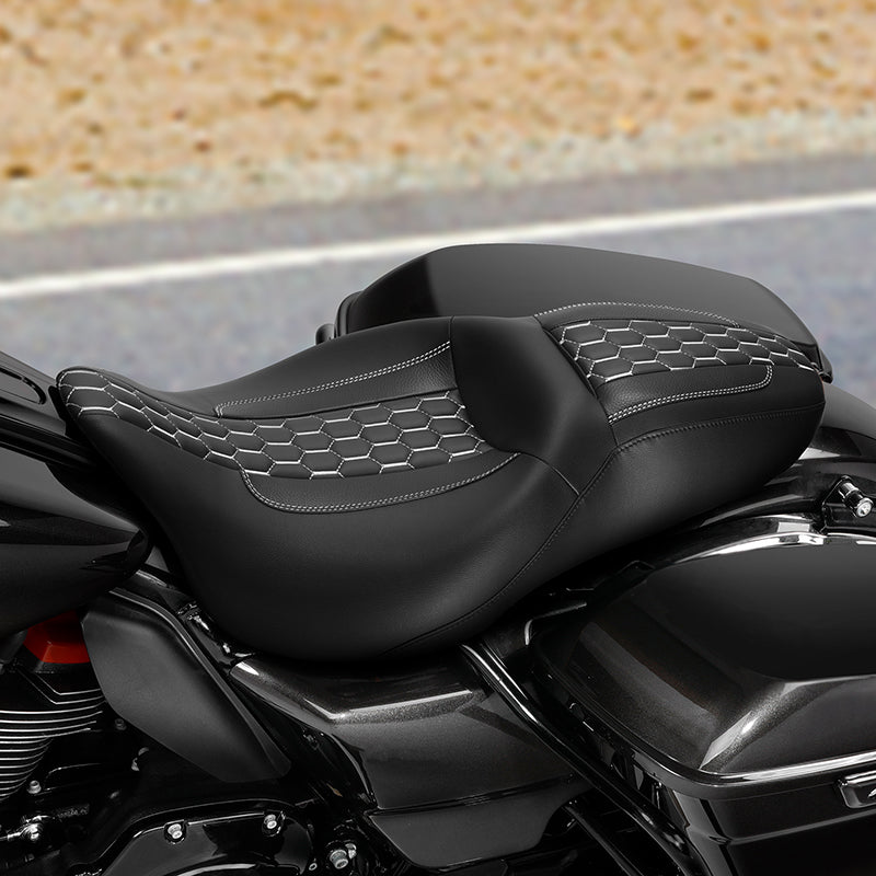 C.C. RIDER Touring Seat 2 up Seat Driver Passenger Seat Honeycomb Stitching For Harley Touring Street Glide Road Glide Electra Glide, 2008-2023