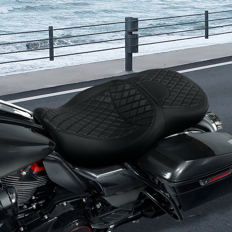 C.C. RIDER Touring Seat 2 Up Seat Driver Passenger Seat Lattice Stitching For Harley CVO Road Glide Electra Glide Street Glide Road King, 2009-2023