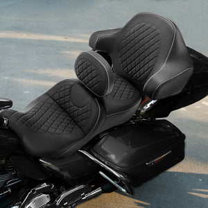 C.C. RIDER Touring Seat Driver Passenger Seat With Backrest For Harley CVO Road Glide Electra Glide Street Glide Road King, Black White, 2014-2023