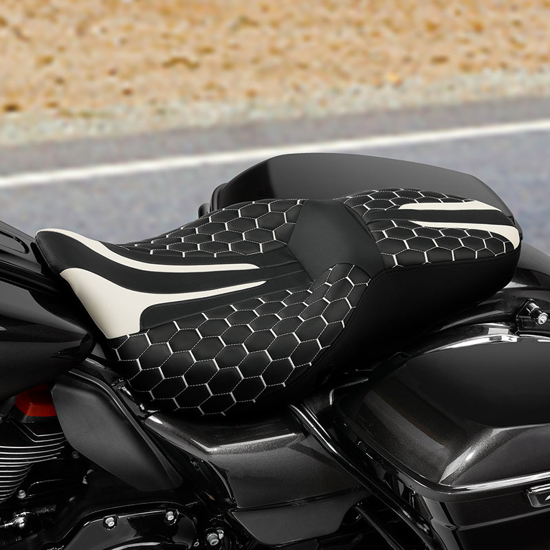 Heated Seat C.C. RIDER Touring Seat 2 up Seat Driver Passenger Seat For Harley Touring Street Glide Road Glide Electra Glide Honeycomb Stitiching, 2008-2023