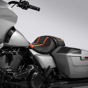 C.C. RIDER Touring Seat Two Piece 2 Up Seat Driver Solo Seat Passenger Seat Orange Trimming For CVO Street Glide CVO Road Glide, 2023-2025