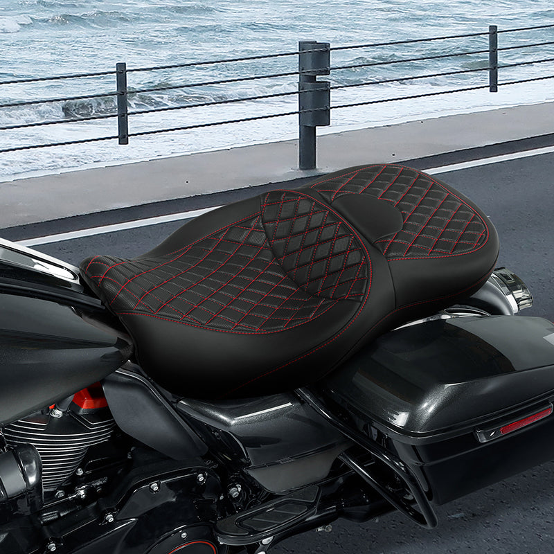 C.C. RIDER Touring Seat 2 Up Seat Driver Passenger Seat Lattice Stitching For Harley CVO Road Glide Electra Glide Street Glide Road King, 2009-2023