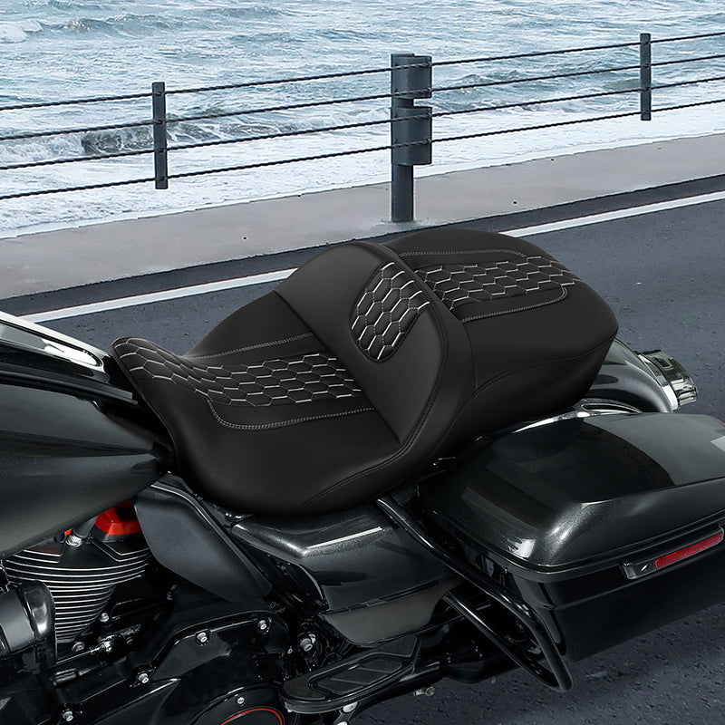 C.C. RIDER Touring Seat 2 Up Seat Driver Passenger Seat Honeycomb Stitching For Harley CVO Road Glide Electra Glide Street Glide Road King, 2009-2023