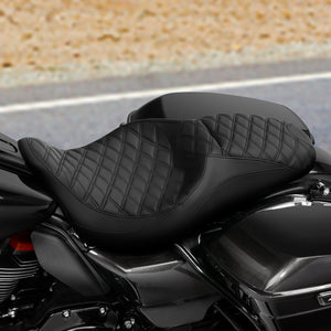 C.C. RIDER Touring Seat 2 up Seat Driver Passenger Seat Black Lattice Design For Harley Touring Street Glide Road Glide Electra Glide, 2008-2023