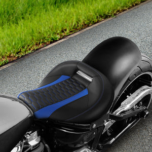 C.C.RIDER Custom Short Oval Rear Fender With Blue Honeycomb Solo Seat in Black Gelcoat Finish For Harley Softail Breakout FXBR FXBRS, 2018-2023