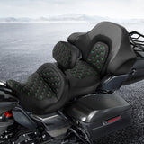 C.C. RIDER Touring Seat Driver Passenger Seat With Backrest For Harley CVO Road Glide Electra Glide Street Glide Road King, Black Green, 2014-2023