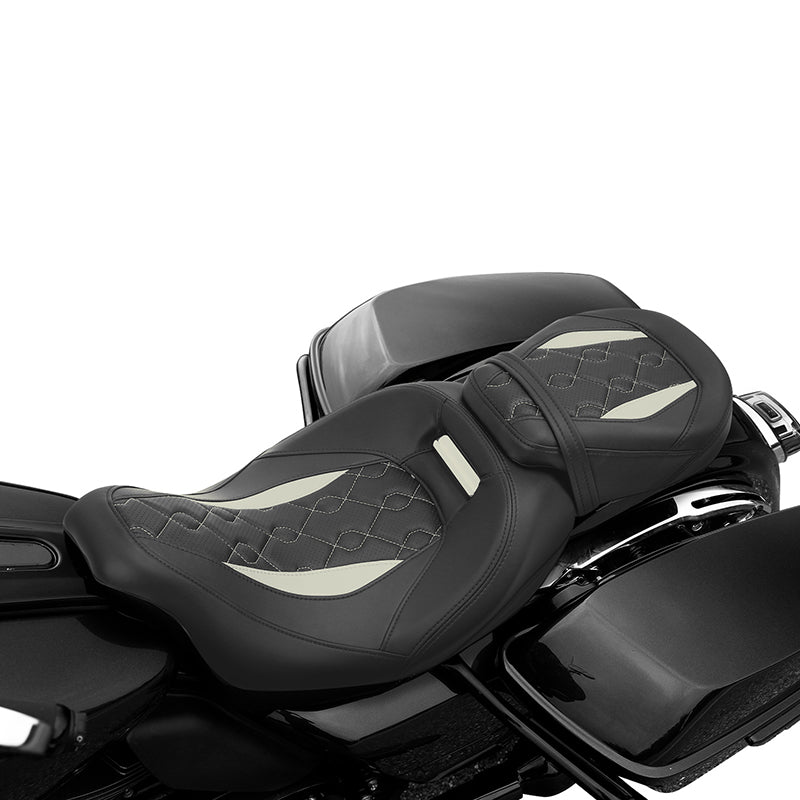 C.C. RIDER Touring Seat Two Piece 2 Up Seat Low Profile Driver Passenger Seat Custom For Road Glide Street Glide Road King, 2009-2023