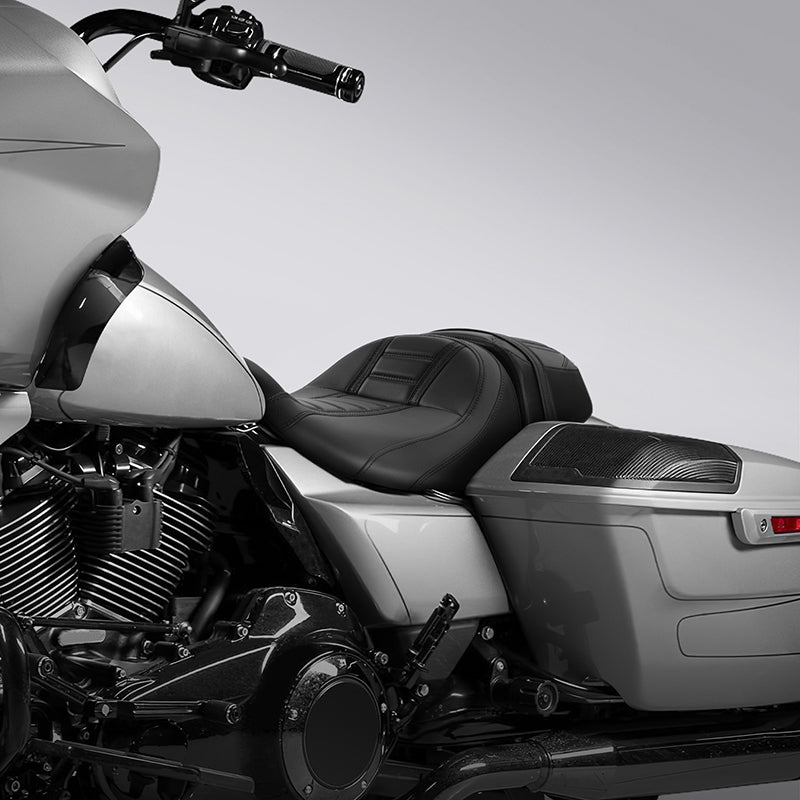 Gel Seat C.C. RIDER Touring Seat Two Piece 2 Up Seat Driver Solo Seat Passenger Seat Black Stitching For CVO Street Glide CVO Road Glide, 2023-2025