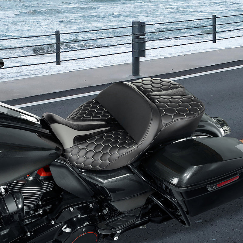 C.C. RIDER Touring Seat Driver Passenger Seat With Backrest For Harley CVO Road Glide Electra Glide Street Glide Road King, Whitish Grey, 2014-2023