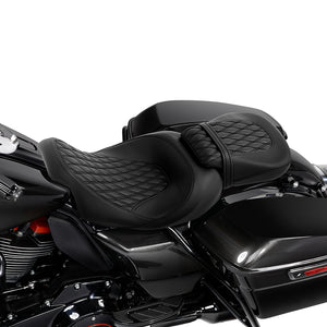 Gel Seat C.C. RIDER Touring Seat Two Piece 2 Up Seat Low Profile Driver Passenger Seat For Road Glide Street Glide Road King Lattice Stitching, 2009-2023