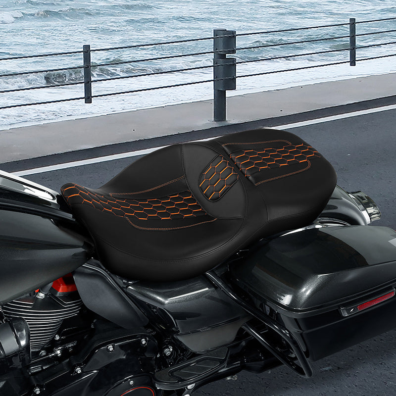C.C. RIDER Touring Seat 2 Up Seat Driver Passenger Seat Honeybomb Stitching For Harley CVO Road Glide Electra Glide Street Glide Road King, 2009-2023