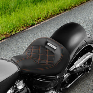 C.C.RIDER Custom Short Oval Rear Fender With Orange Lattice Solo Seat in Black Gelcoat Finish For Harley Softail Breakout FXBR FXBRS, 2018-2023