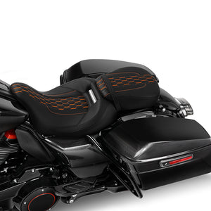 C.C. RIDER Touring Seat Two Piece 2 Up Seat Low Profile Driver Passenger Seat Honeycomb Design For Road Glide Street Glide Road King, 2009-2023