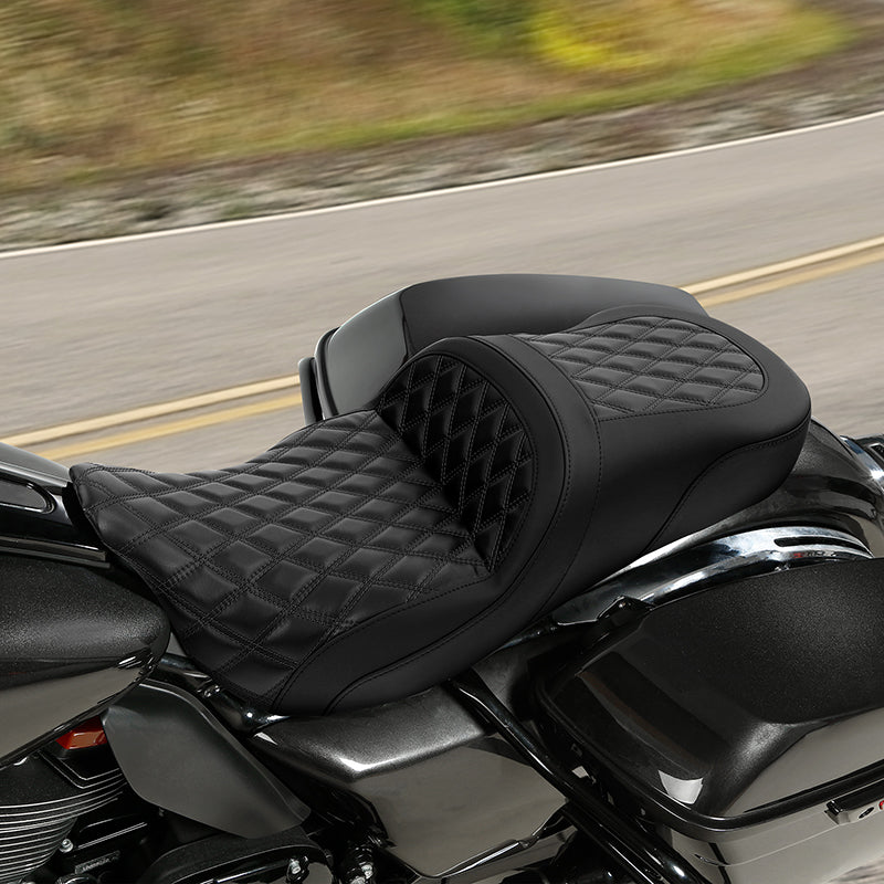 C.C. RIDER Touring Seat Driver Passenger Seat 2 Up Seat Lattice Stitch For FL Touring Road King Electra Glide Road Glide, 2009-2023