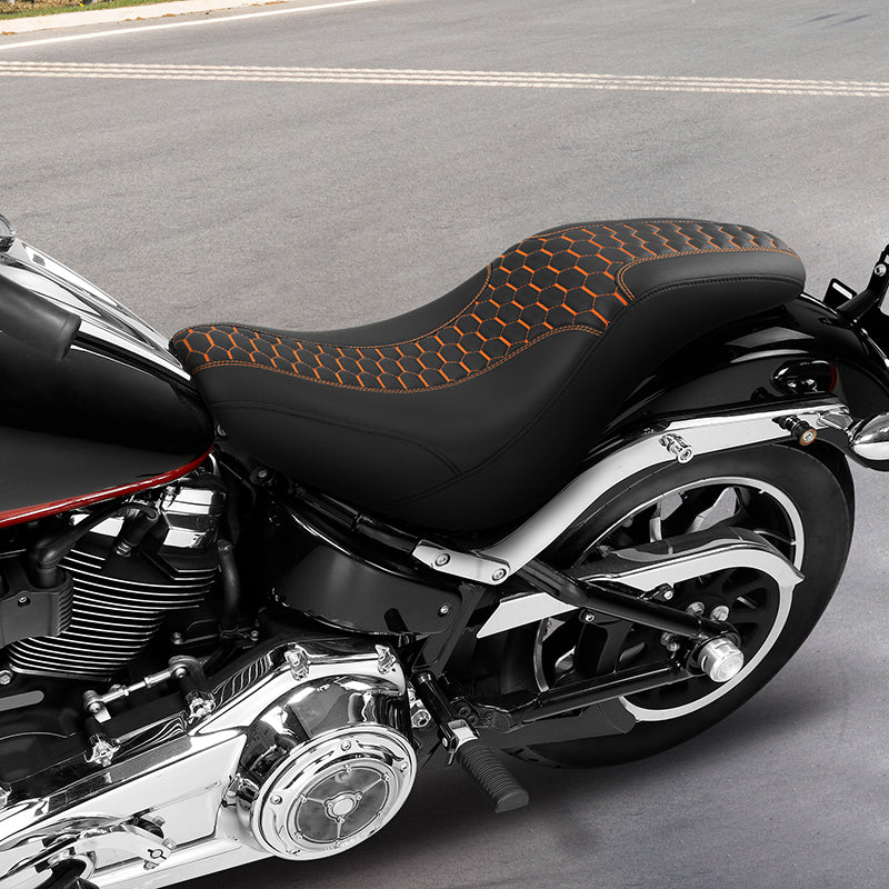 C.C. RIDER Softail Seat Low Rider S Low Rider ST Driver Passenger Seat Black Orange Honeycomb Stitching Fit For Low Rider FXLR FXLRS FXLRST 2018-2025