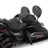 C.C. RIDER Touring Seat Two Piece Low Profile Driver Passenger Seat With Backrest For Road Glide Street Glide Road King, Black White 2009-2024