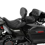 C.C. RIDER Touring Seat Two Piece Low Profile Driver Passenger Seat With Backrest For Road Glide Street Glide Road King, Black White 2009-2024