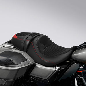 C.C. RIDER Touring Seat Two Piece 2 Up Seat Driver Solo Seat Passenger Seat Alcantara Leather Red Stitching For CVO Street Glide CVO Road Glide, 2023-2025