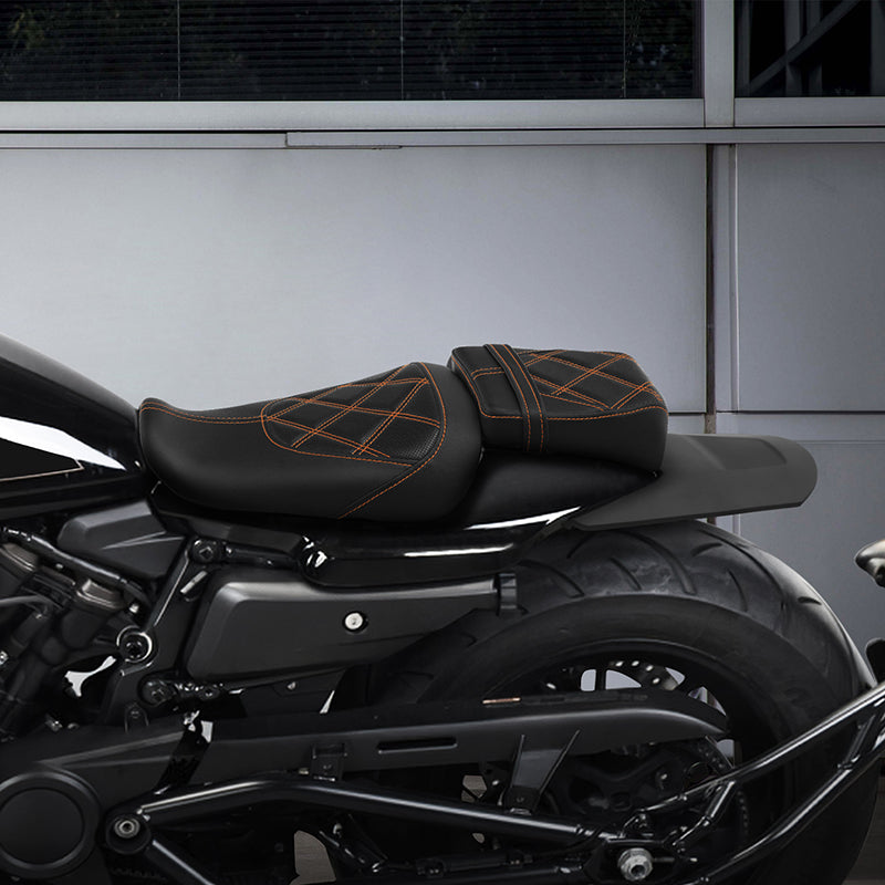 C.C. RIDER Sportster Seat 2 Piece Seat Driver And Passegner Seat Orange Lattice Stitching Fit For Harley Sportster S RH1250S 2021-Later