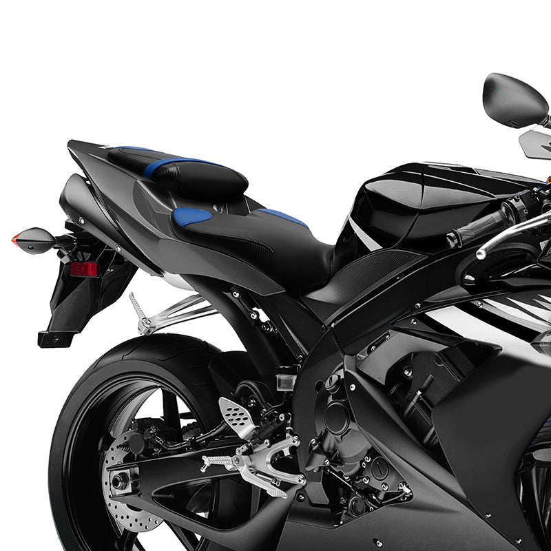 C.C. RIDER YZF R1 Front And Rear Seat For YAMAHA YZFR1 Black Blue Carbon Fiber Combination, 2004-2006
