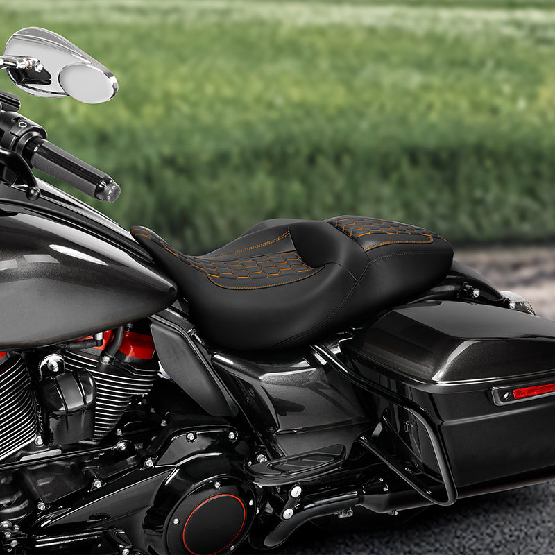 C.C. RIDER Touring Seat 2 up Seat Driver Passenger Seat Honeycomb Stitching For Harley Touring Street Glide Road Glide Electra Glide, 2008-2023