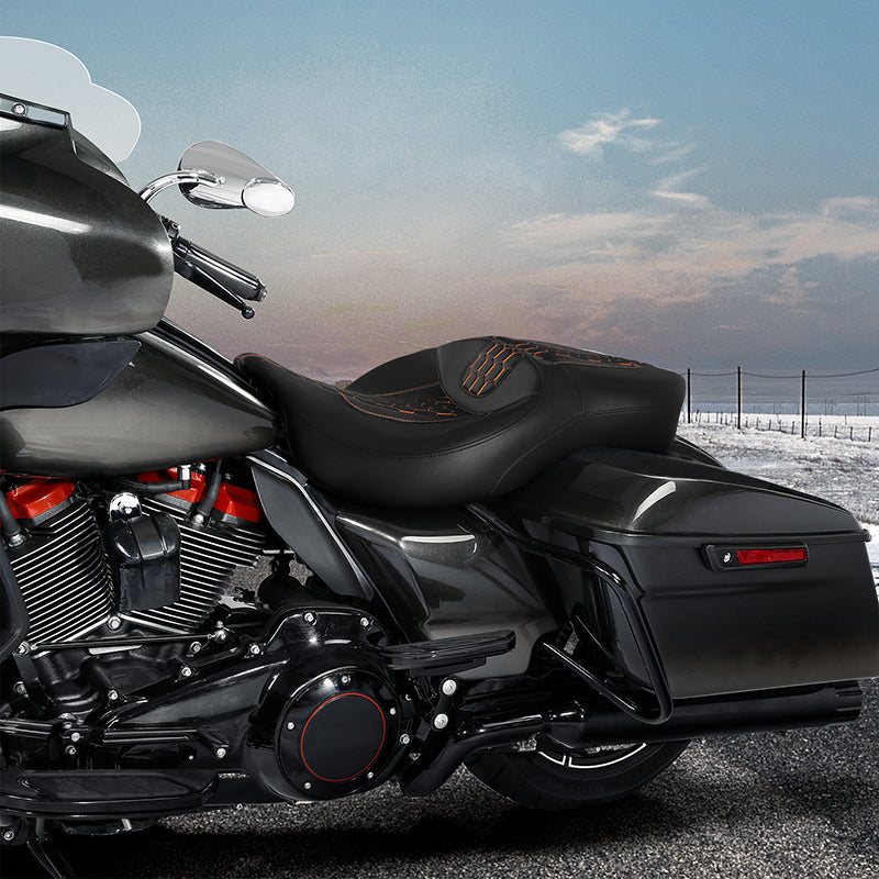 C.C. RIDER Touring Seat 2 Up Seat Driver Passenger Seat Honeybomb Stitching For Harley CVO Road Glide Electra Glide Street Glide Road King, 2009-2023