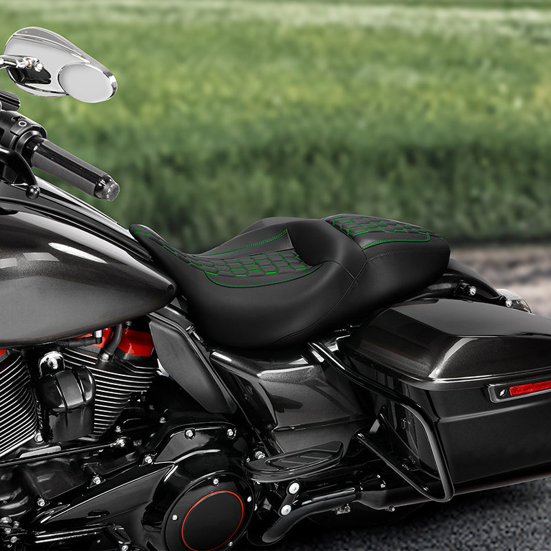 C.C. RIDER Touring Seat 2 up Seat Driver Passenger Seat Honeycomb Stitching For Harley Touring Street Glide Road Glide Electra Glide, 2008-2023