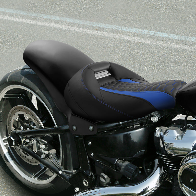 C.C.RIDER Custom Short Oval Rear Fender With Blue Honeycomb Solo Seat in Black Gelcoat Finish For Harley Softail Breakout FXBR FXBRS, 2018-2023