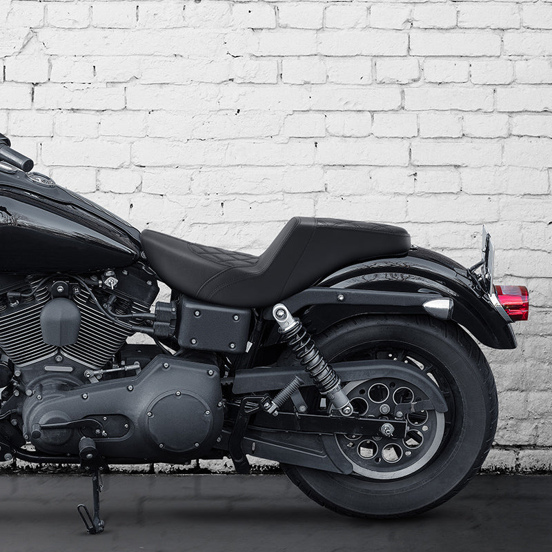 C.C. RIDER Dyna Step Up Seat 2 Up Seat Black Diamond Stitching For Dyna Wide Glide Super Glide, 1996-2003