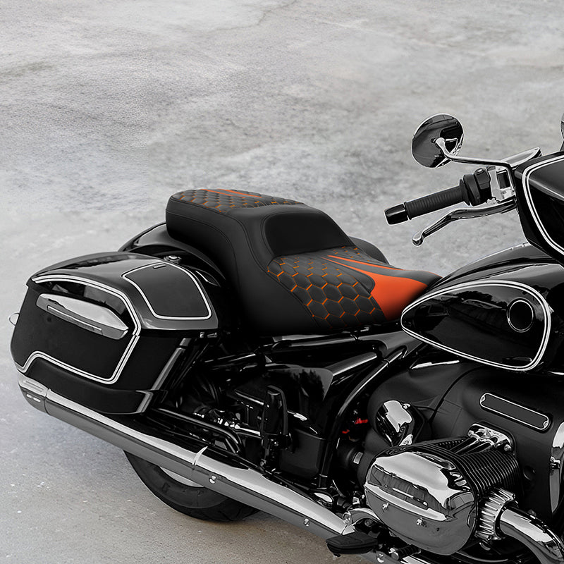 C.C. Rider BMW R18B R18 Transcontinental One Piece Seat Rider Passenger Seat Pillion Cushion Orange Honeycomb Stitching, 2020-2024