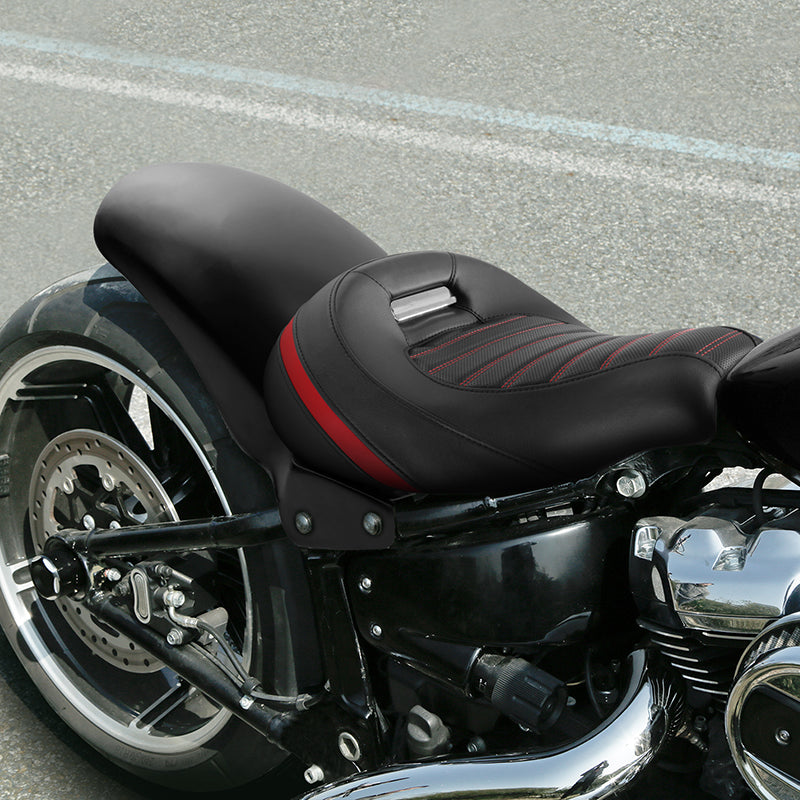 C.C.RIDER Custom Short Oval Rear Fender With Red Stitching Solo Seat in Black Gelcoat Finish For Harley Softail Breakout FXBR FXBRS, 2018-2023