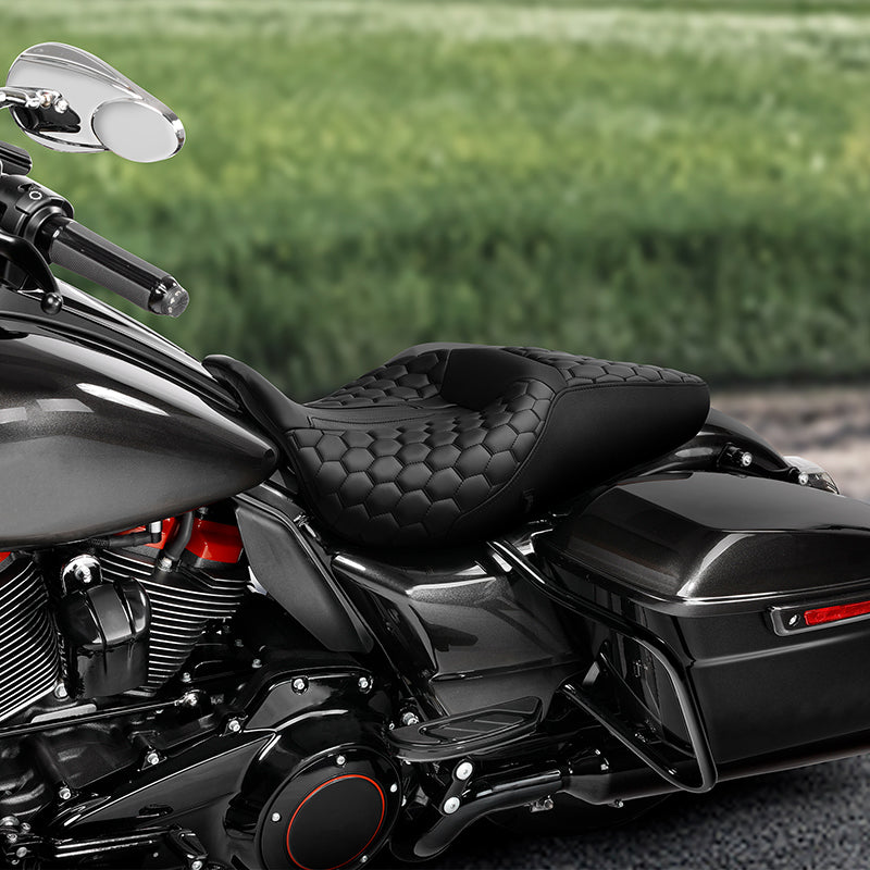 Heated Seat C.C. RIDER Touring Seat 2 up Seat Driver Passenger Seat For Harley Touring Street Glide Road Glide Electra Glide Honeycomb Stitiching, 2008-2023