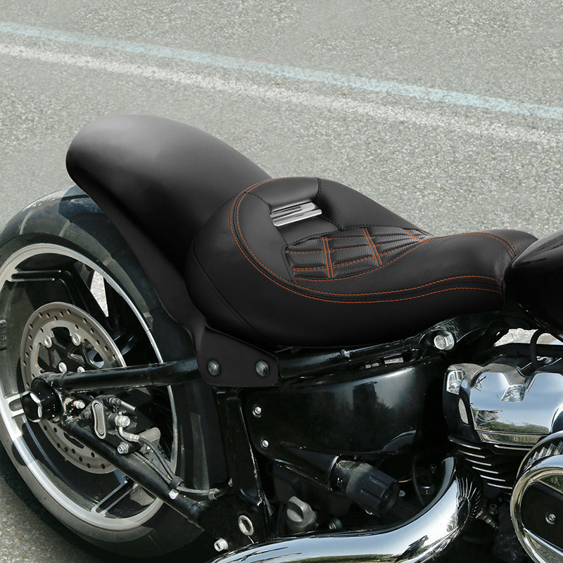 C.C.RIDER Custom Short Oval Rear Fender With Orange Lattice Solo Seat in Black Gelcoat Finish For Harley Softail Breakout FXBR FXBRS, 2018-2023