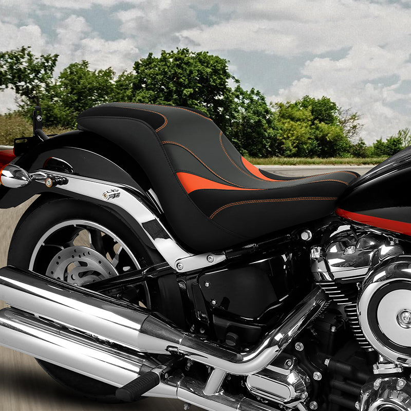 C.C. RIDER Softail Seat Low Rider S ST Driver Passenger Seat Black Orange Custom Cutting Low Rider FXLR FXLRS FXLRST 2018-2025