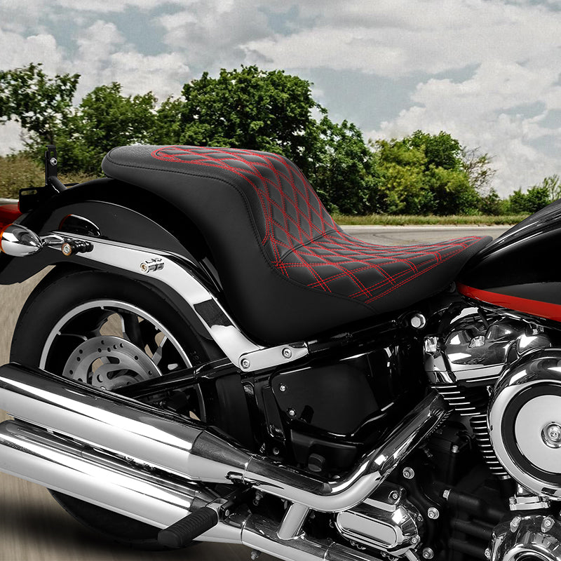 C.C. RIDER Softail Seat Low Rider S Low Rider ST Driver Passenger Seat Red Lattice Stitching Fit For Low Rider FXLR FXLRS FXLRST 2018-2025
